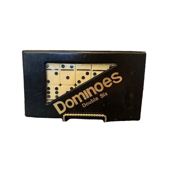 Vintage Dominoes 28 piece‎ Set in Original Black Plastic Case. - Picture 1 of 6